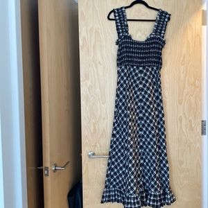 GANNI Plaid seersucker midi dress